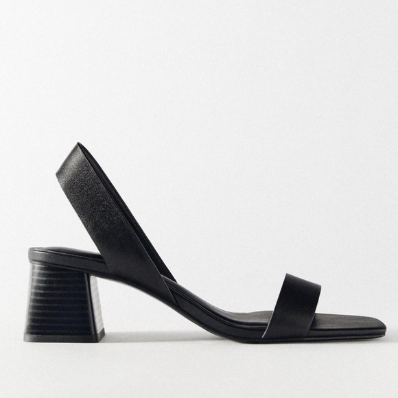 Zara Block Heel Slingback Leather Sandals - Picture 2 of 12